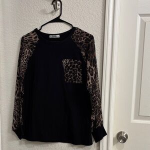 Stylish Black and Brown Animal Print Long Sleeve Top